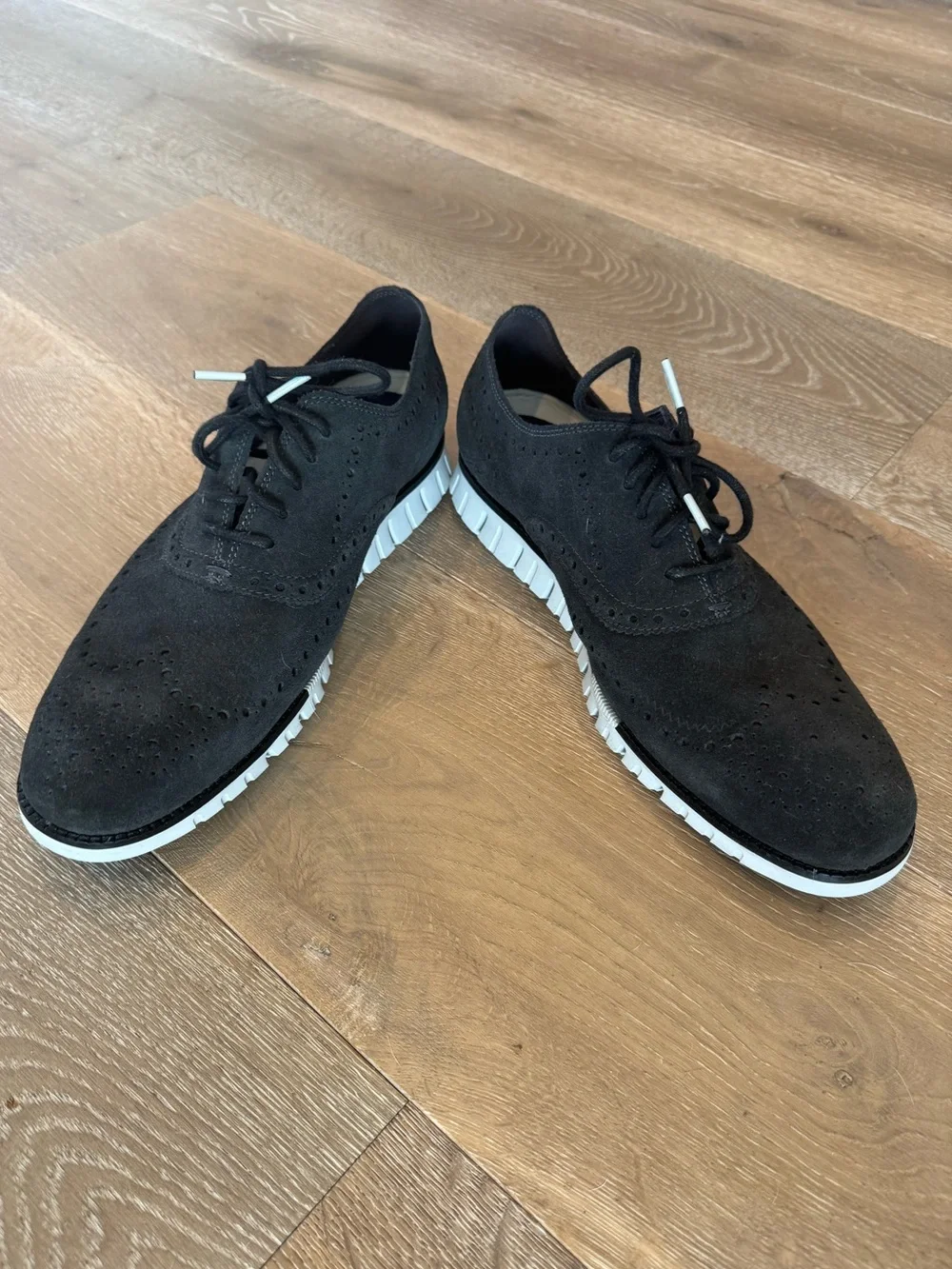 Cole Haan Zero Grand Black Suede Wingtip Oxfords with White Lightweight Sole